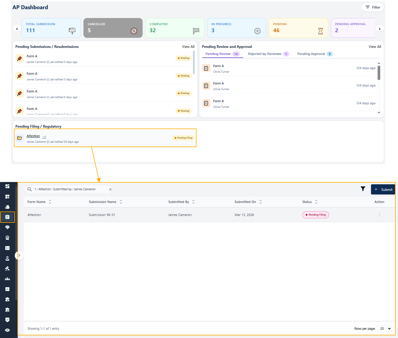 Redirected form entry view of row click of AP Dashboard
