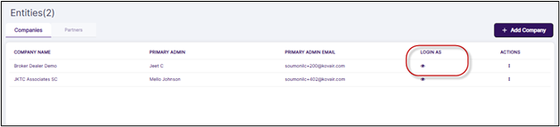 LOGIN AS column eye icon