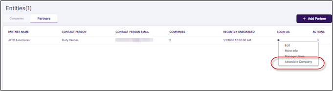 Associate Company row context menu option