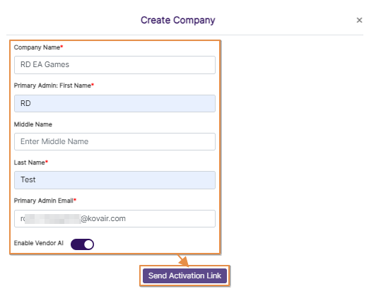 Send Activation Link button