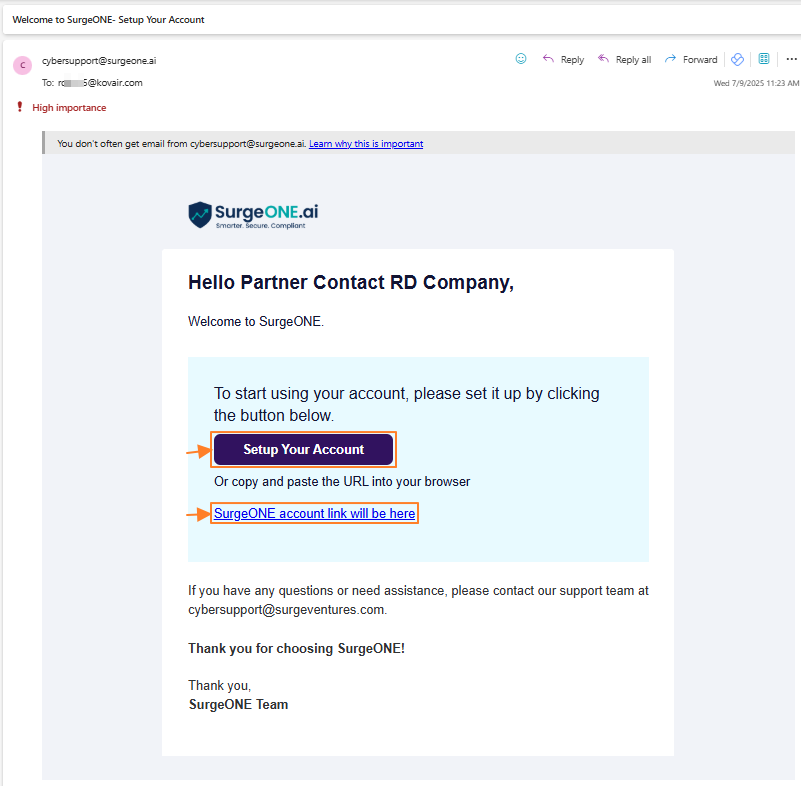View of the triggered invite mail