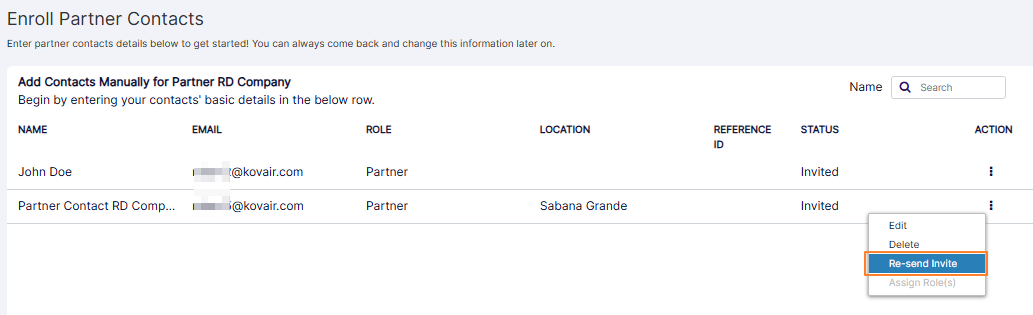 Re-send Invite menu option