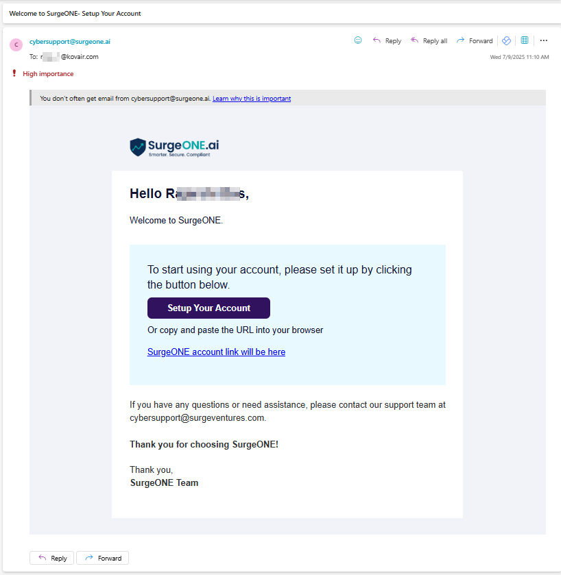 Invitation email triggered by the system