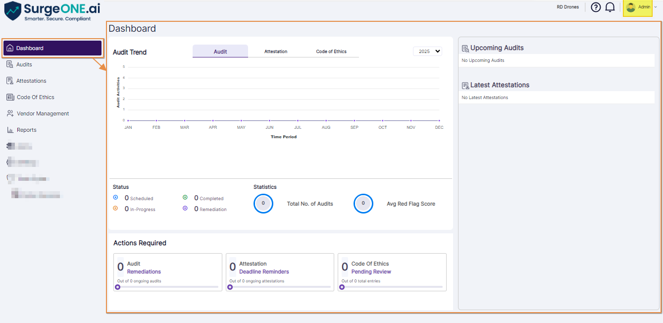 Dashboard view after redirection