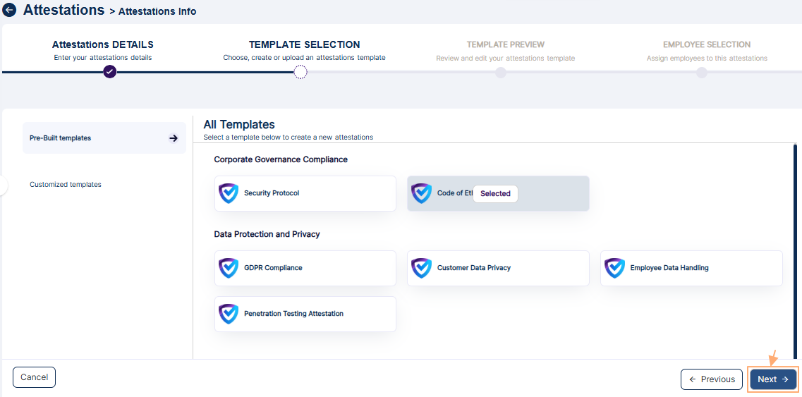 Next button to proceed