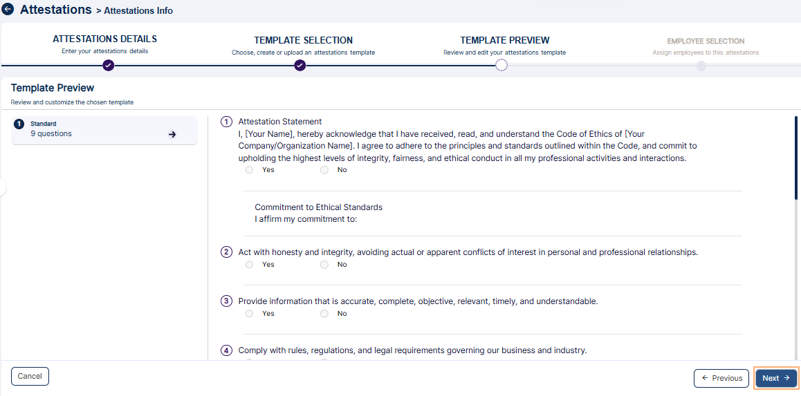 Next button to proceed to Employee Selection stage