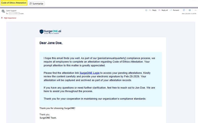Email triggered to the email address of the assigned user