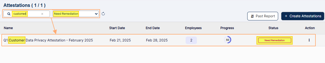 Search result generated based on filters set