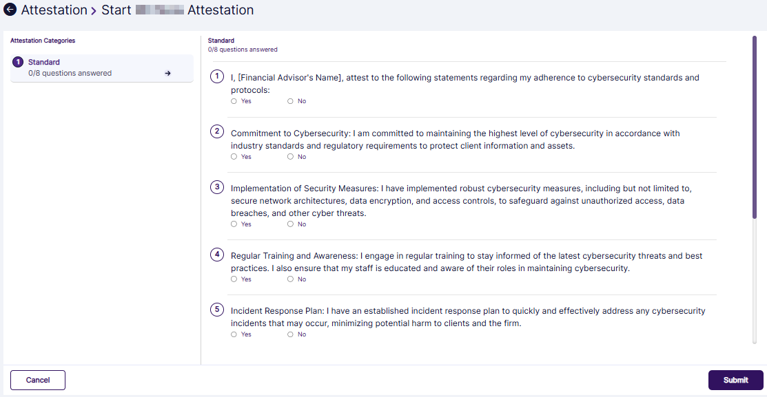 Attestation questions view