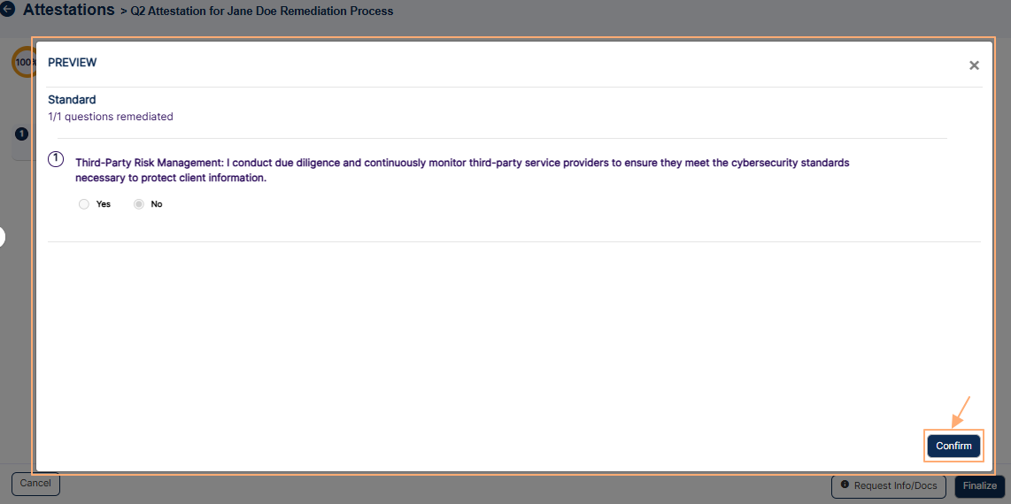 Confirming in the dialog box