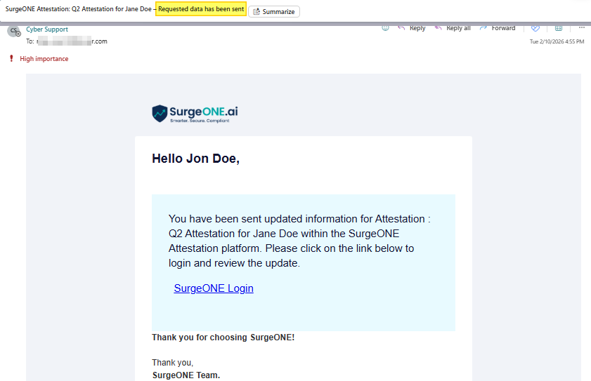 Triggered email about forwarded remediation info