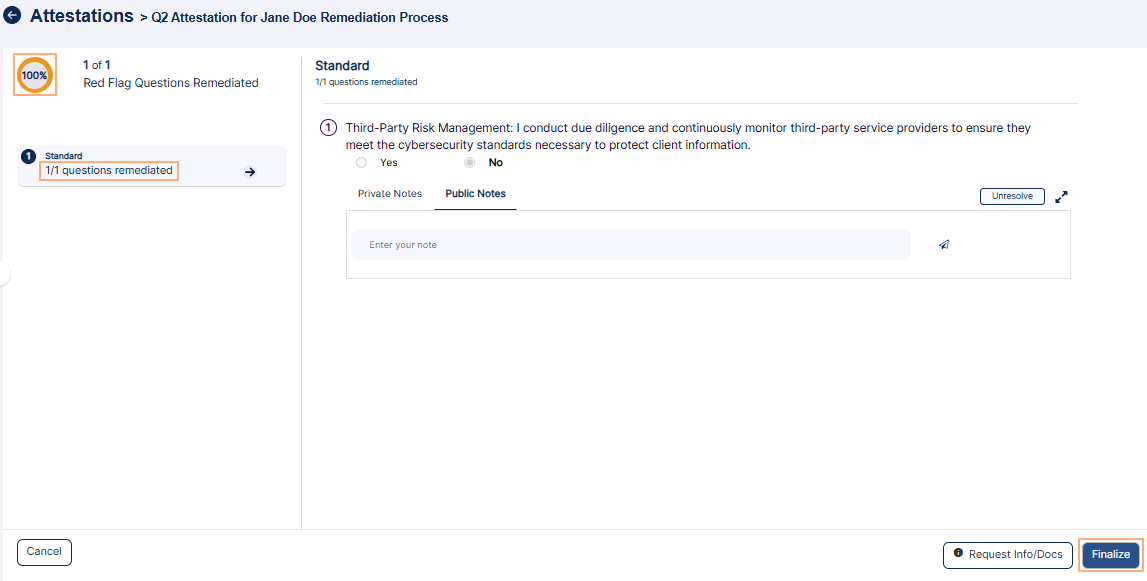 Enabled Finalize button
