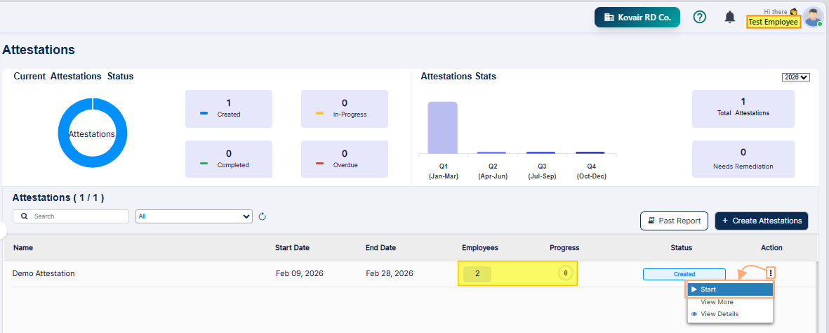 Created Status label and Start context menu