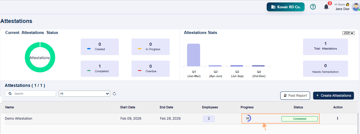 Attestation entry updated in grid view
