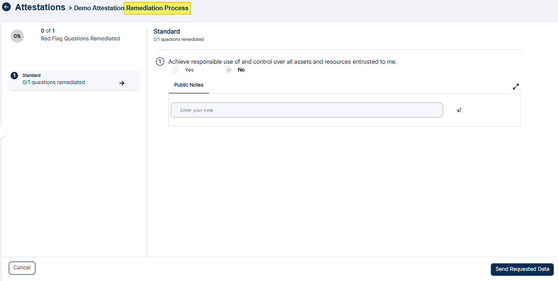 Attestation remediation process page view