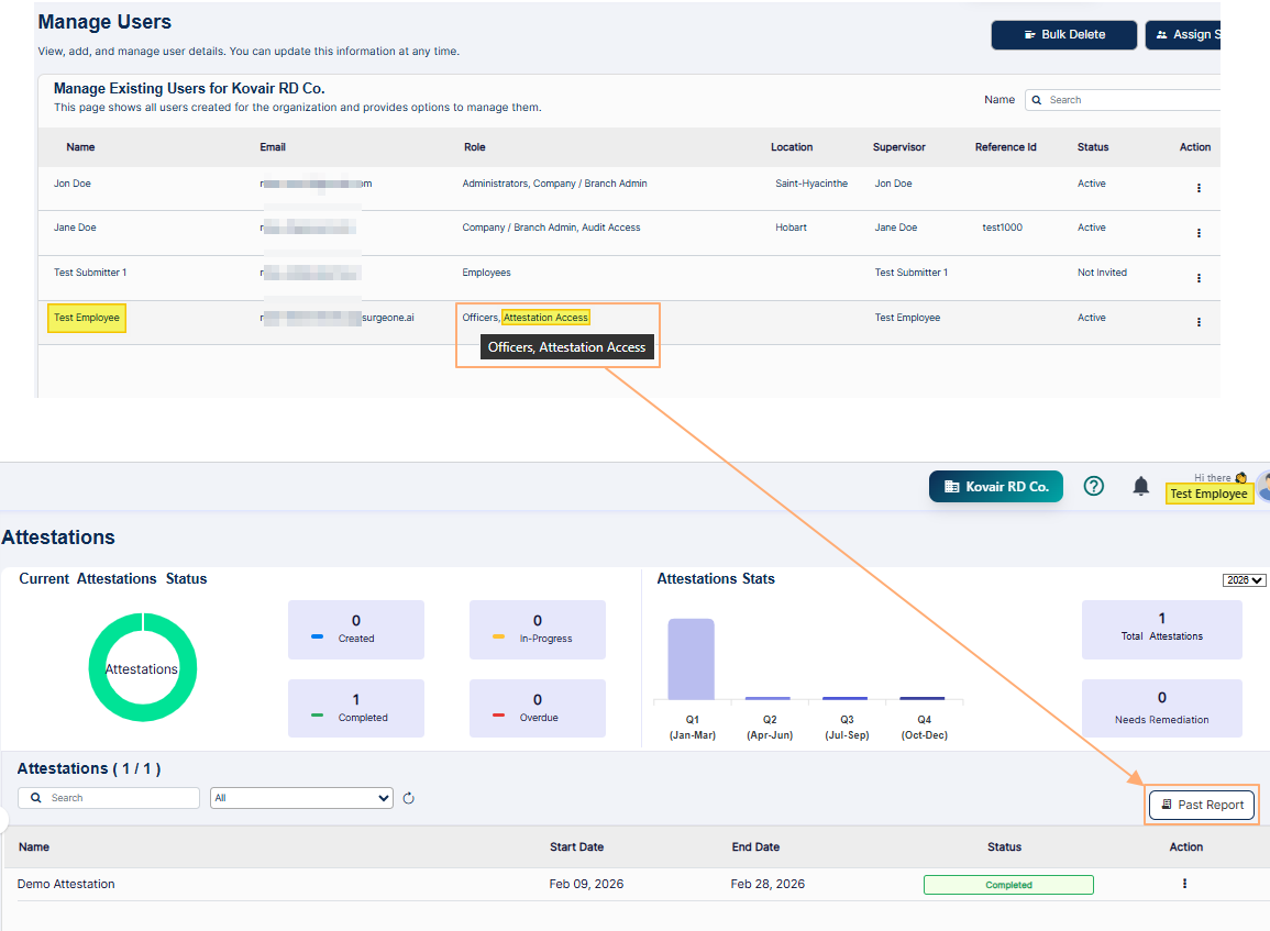 Only Past Report button visible<!-- for other roles-->