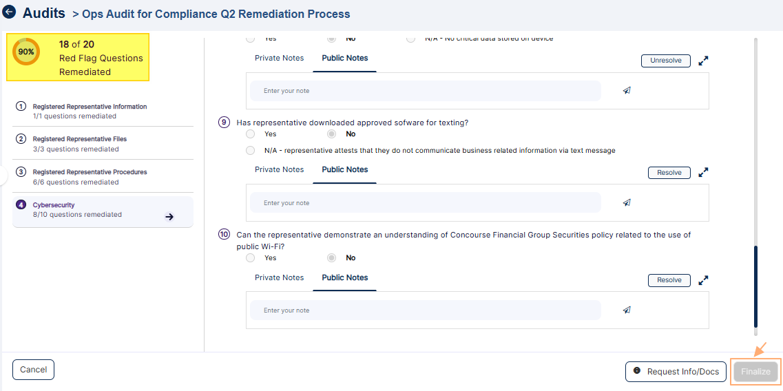 Finalization button disabled