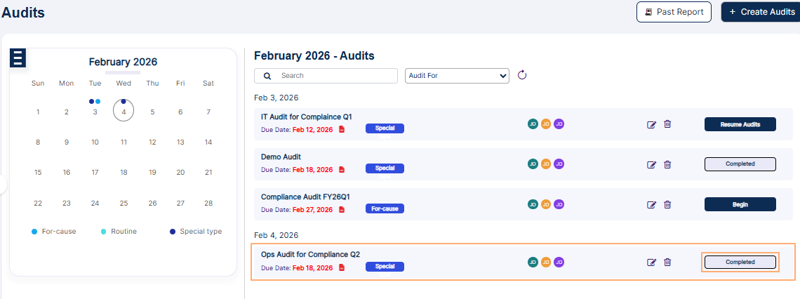 View of audit marked as Completed