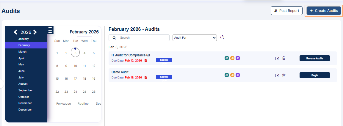 + Create Audits button