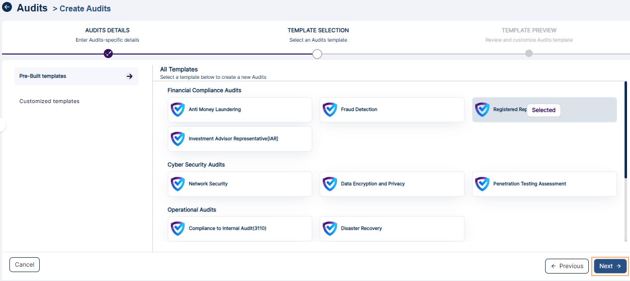 Next button to proceed
