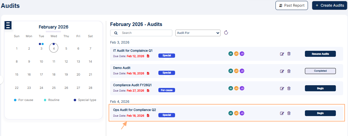 New Audit displayed on the Audits page