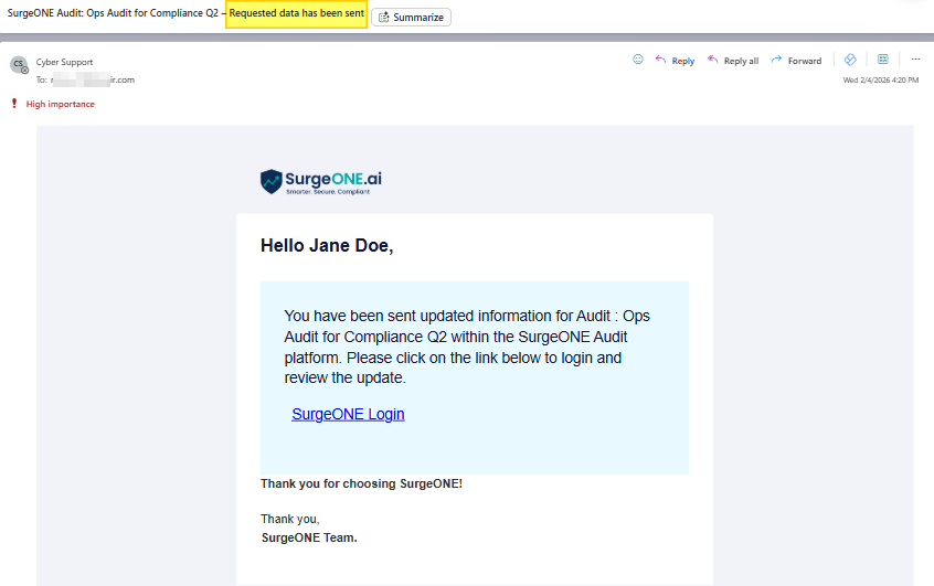 View of received email
