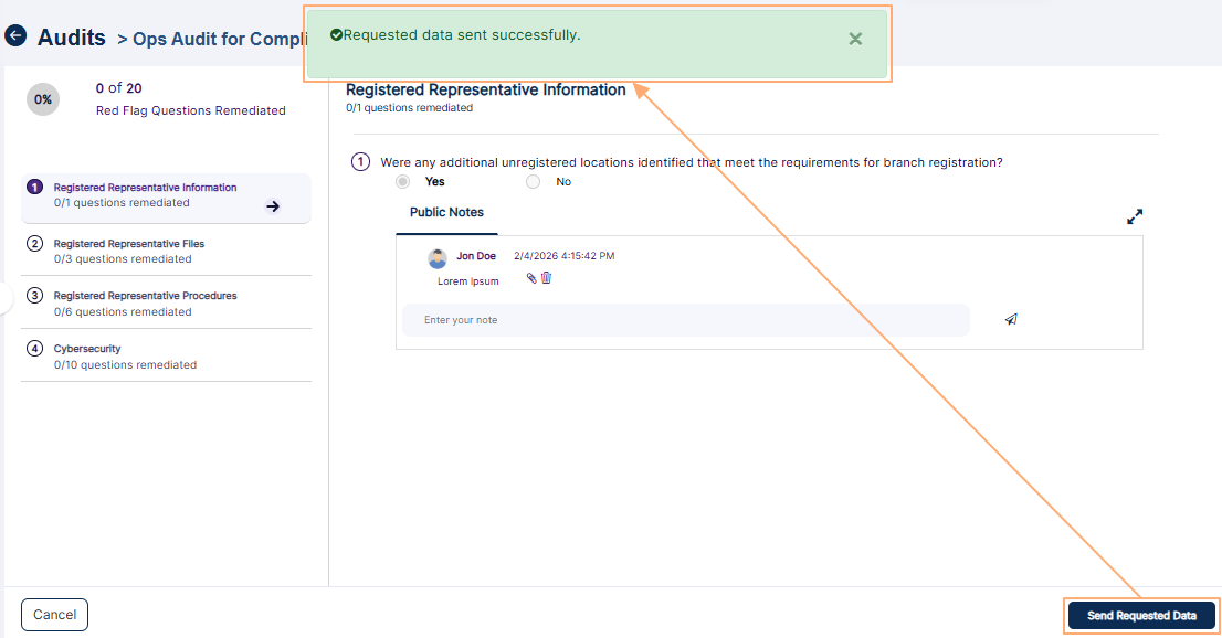 View of save success notification