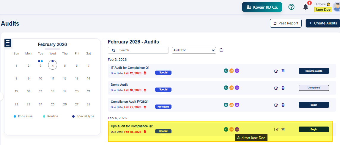 Created audit visible to related user who is either auditor or recipient