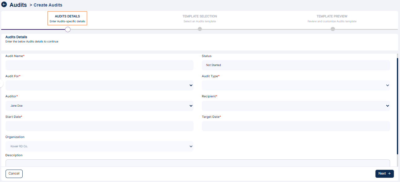 Audit Details stage view
