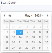 Audit Start Date calendar view for date selection