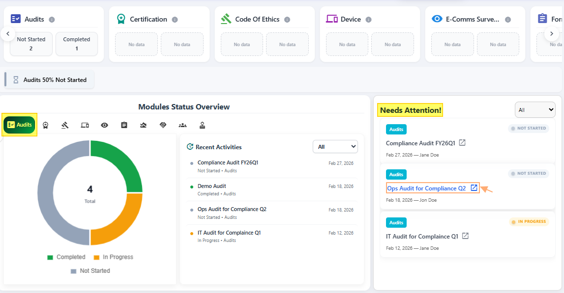 Needs Attention! section entry of Dashboard