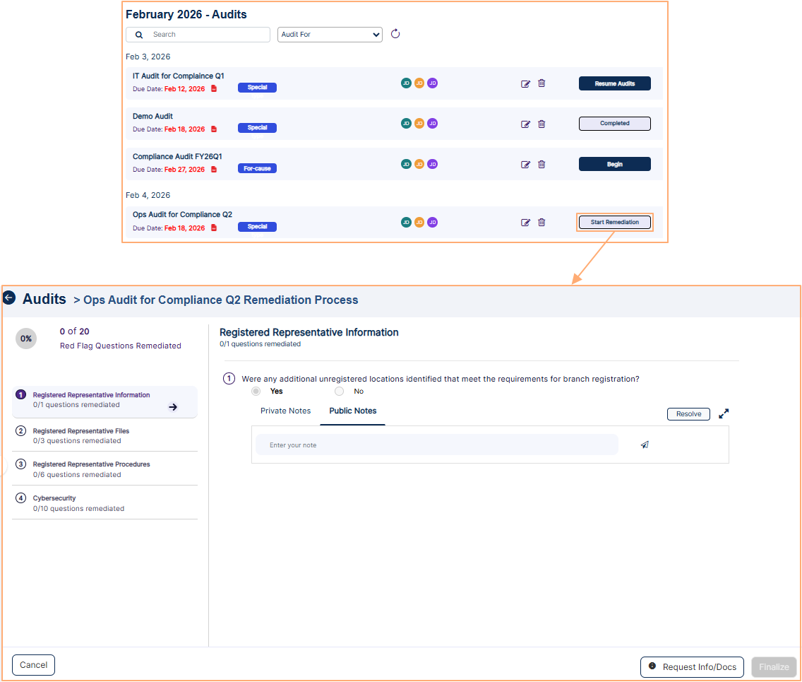 View of red flag question which is to be remediated