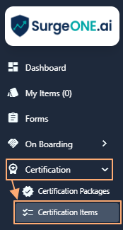 Certification Items menu option