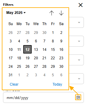 From Date field with calendar picker for start-date selection