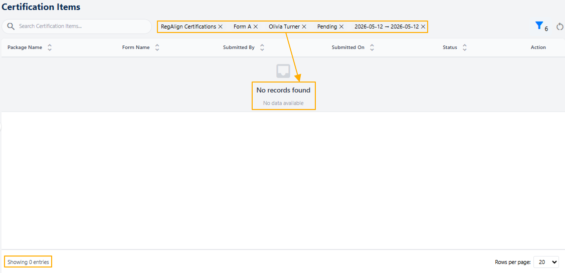 No results fetched based on filters