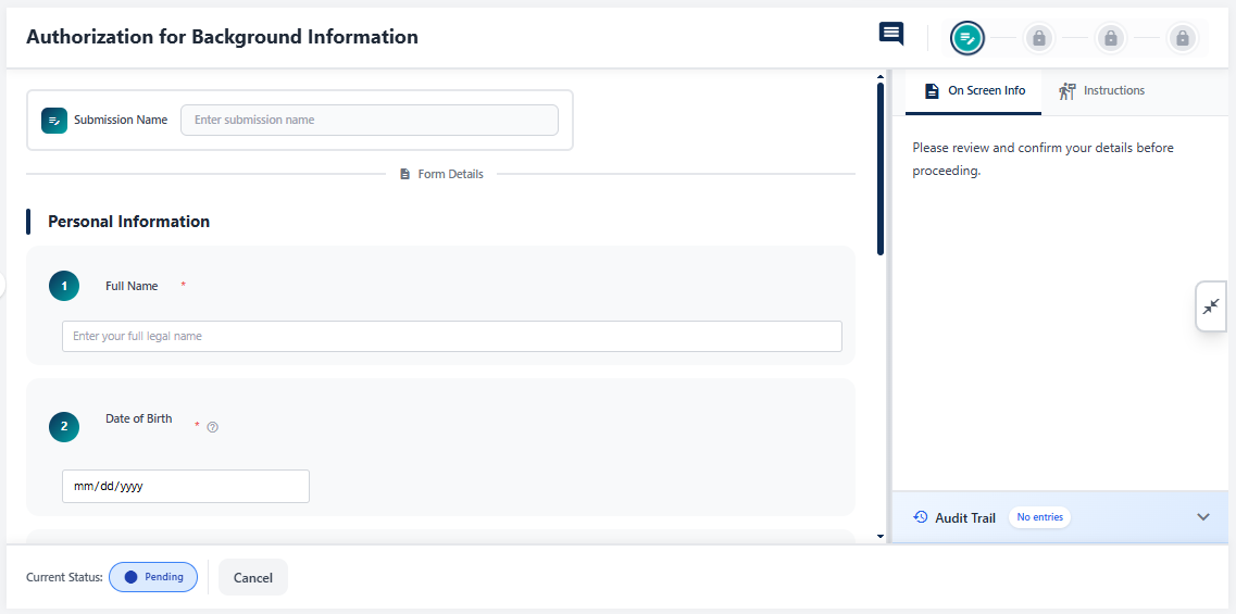Viewing the form page