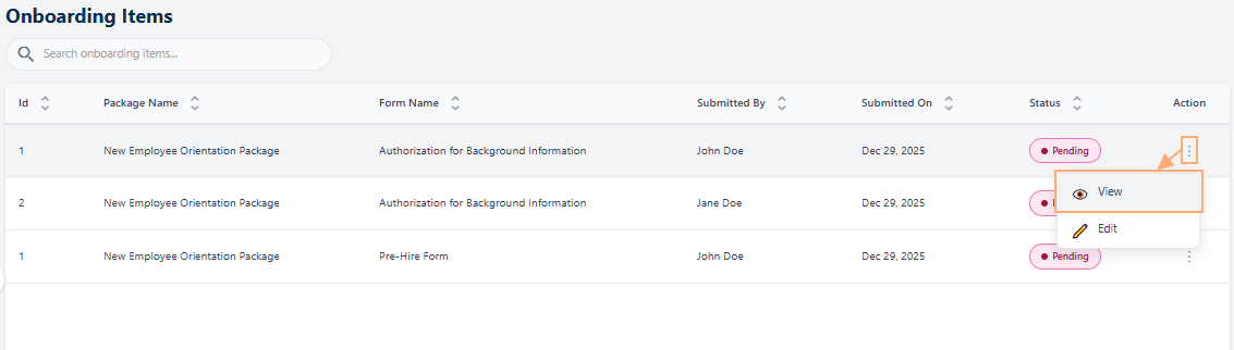 Clicking on the View menu option