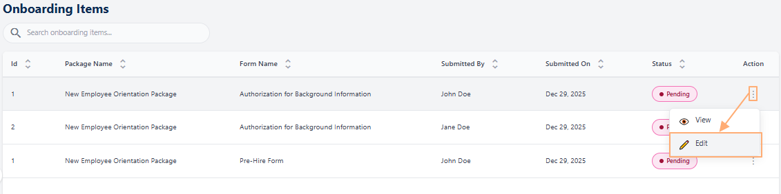 Clicking on the Edit menu option
