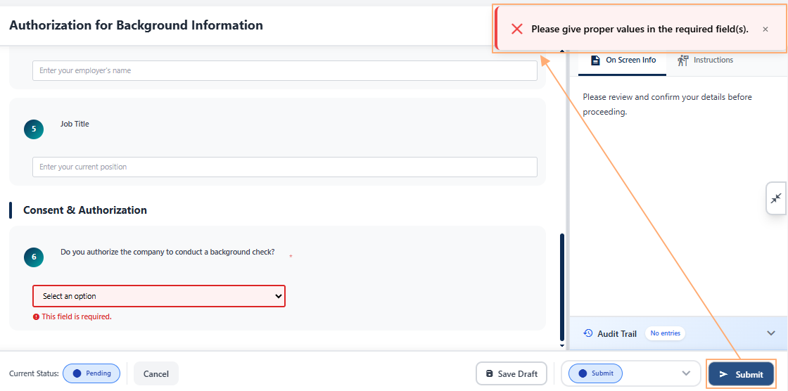 Validation on submitting an Certification Item