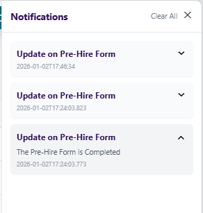 Notifications related to certification item progress listed in notifications panel
