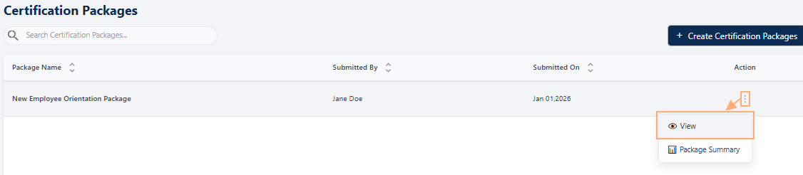 Clicking on the View menu option