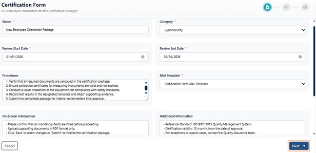 Clicking on the Next button