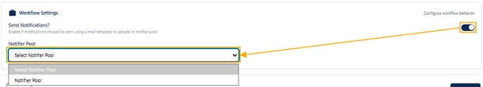View of the revealed Nofifier Pool dropdown after slider is enabled