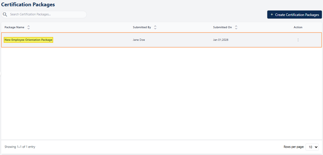 Created entry visible in grid