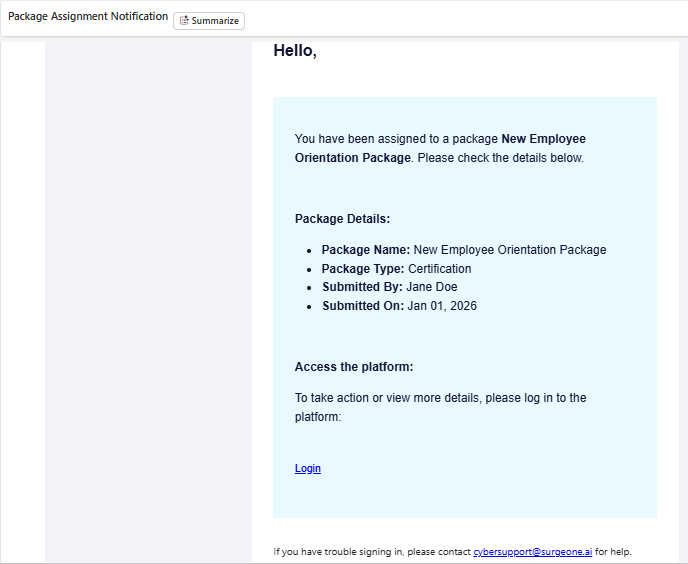 Triggered email on package creation