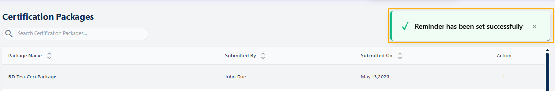 Reminder has been set successfully notification