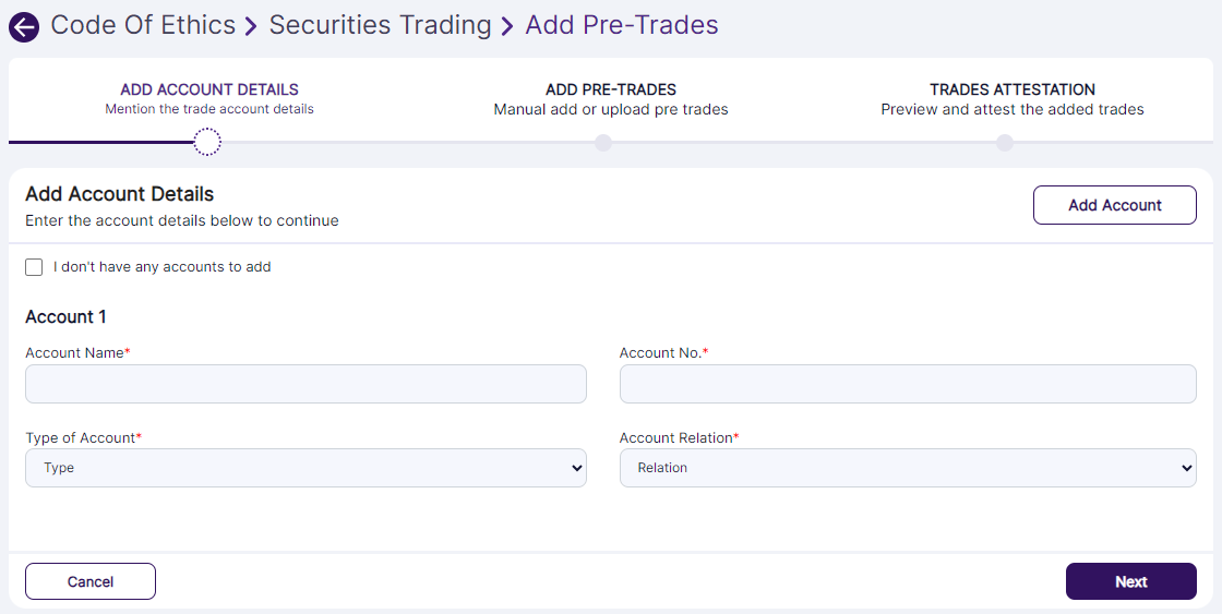 ADD ACCOUNT DETAILS tab