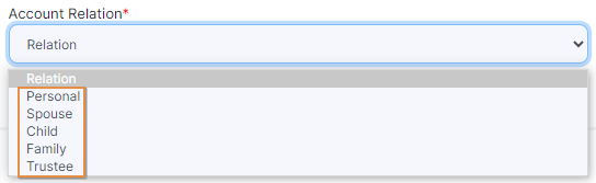 Account Relation type dropdown