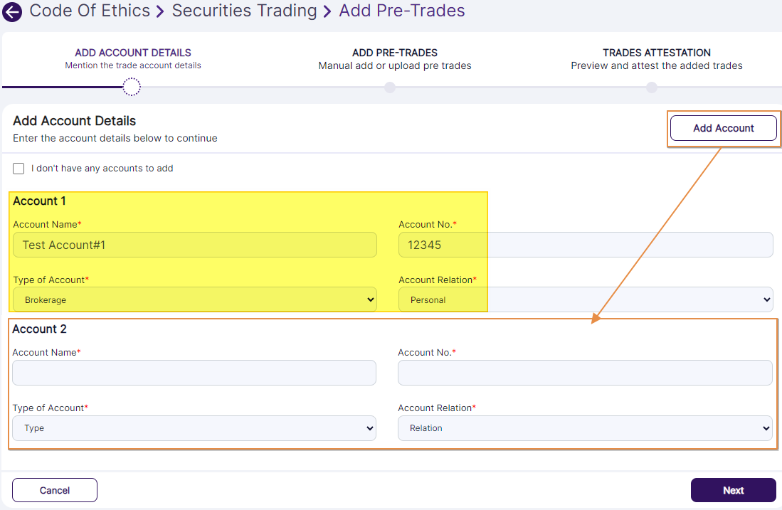 Added new account details section