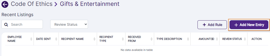 Add New Entry button
